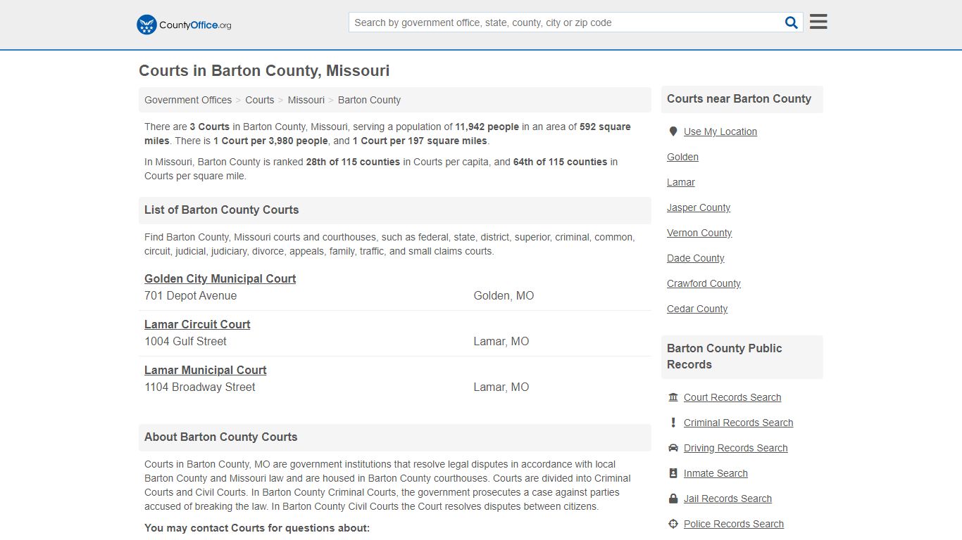 Courts - Barton County, MO (Court Records & Calendars)